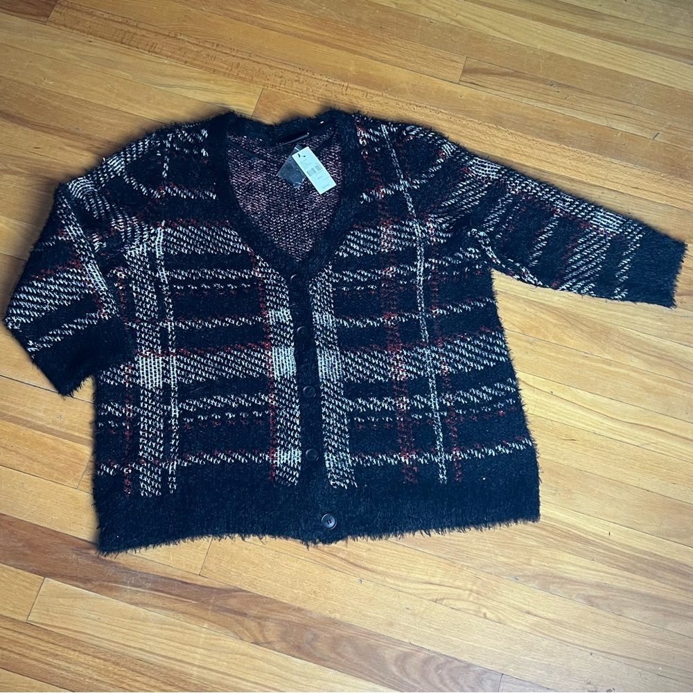 NWT Lane Bryant Plaid Black and Red Women's Cardigan Size 14/16